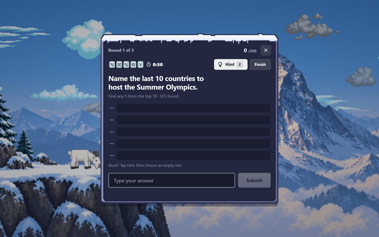 Goatle screenshot: A timed trivia round
