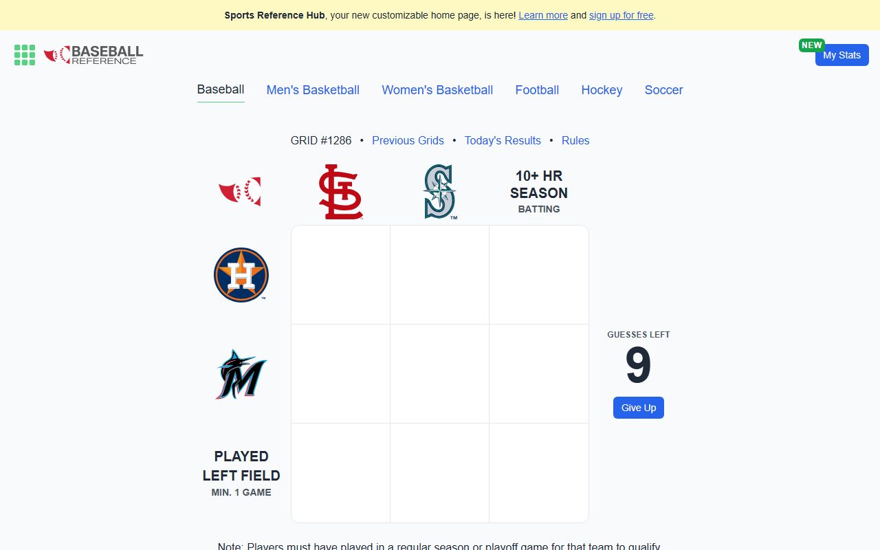 Immaculate Grid screenshot: Today’s grid