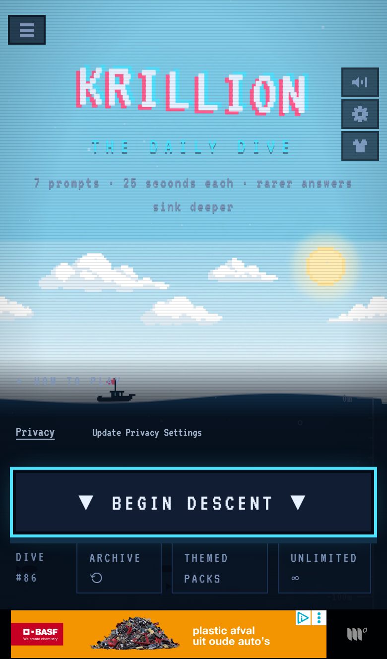 Krillion screenshot: Playing on mobile