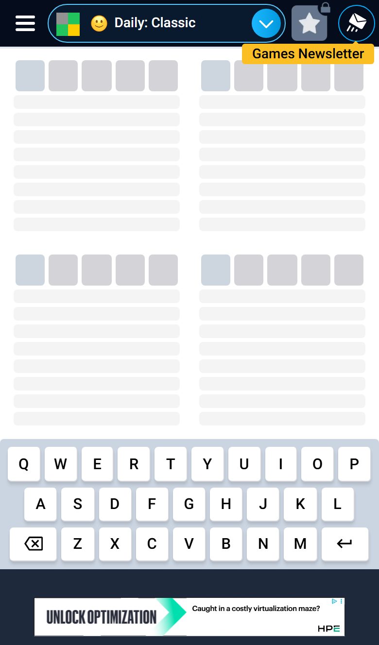 Quordle screenshot: Playing on mobile