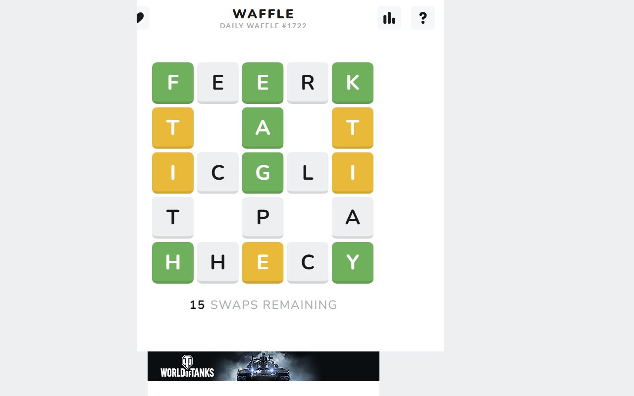 Waffle screenshot: Today’s waffle