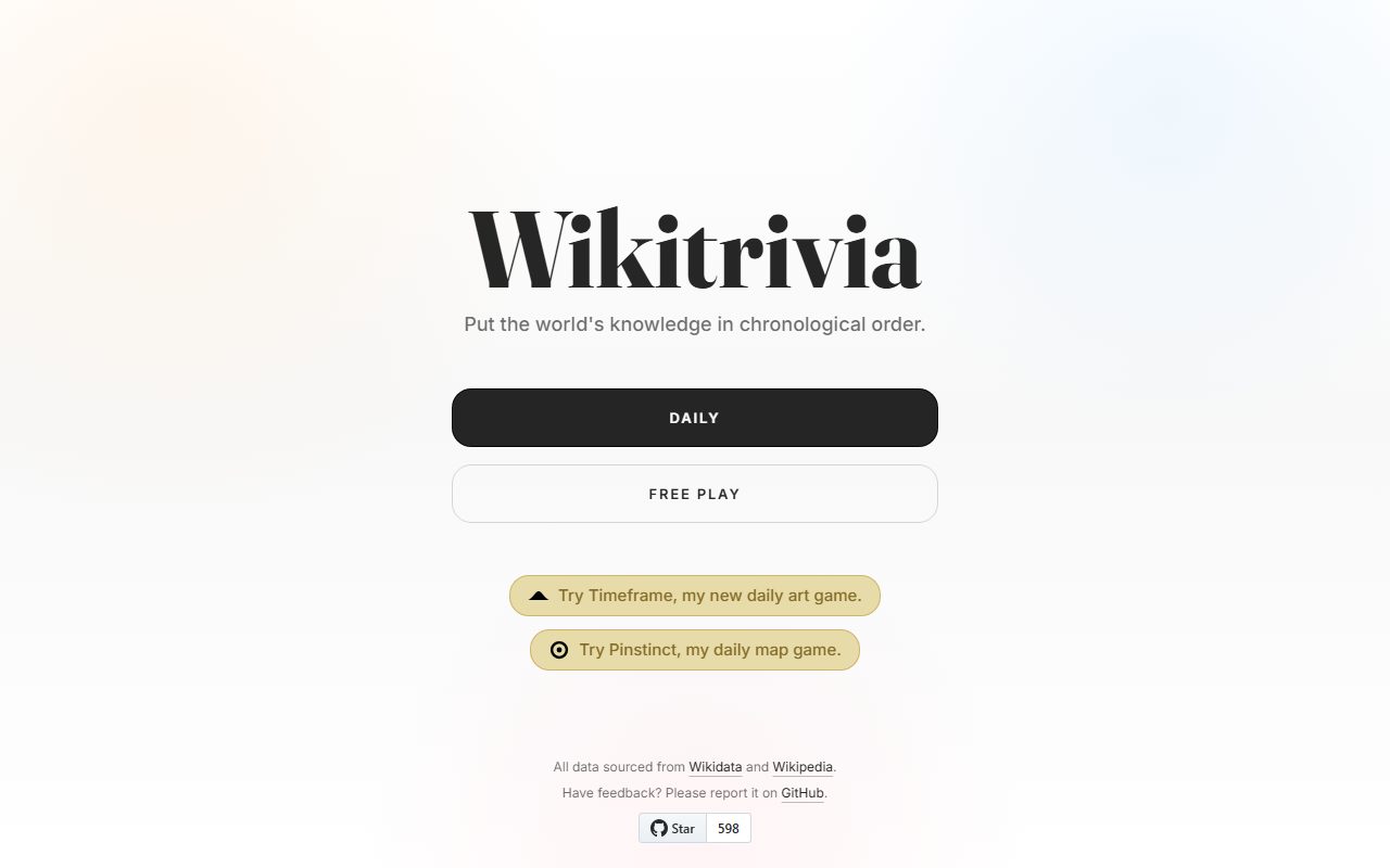Wikitrivia screenshot: Start screen