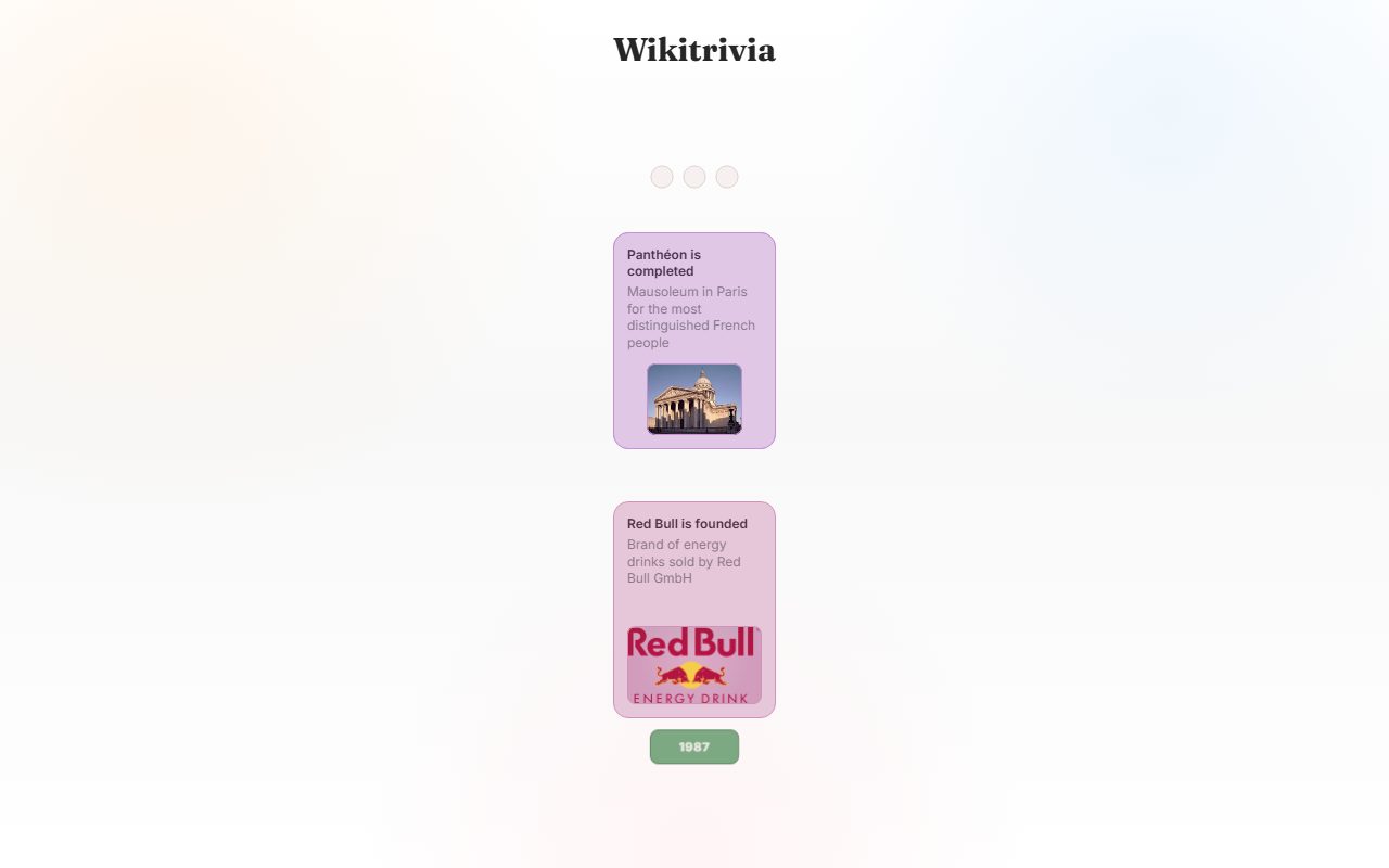Wikitrivia screenshot: Starting a timeline